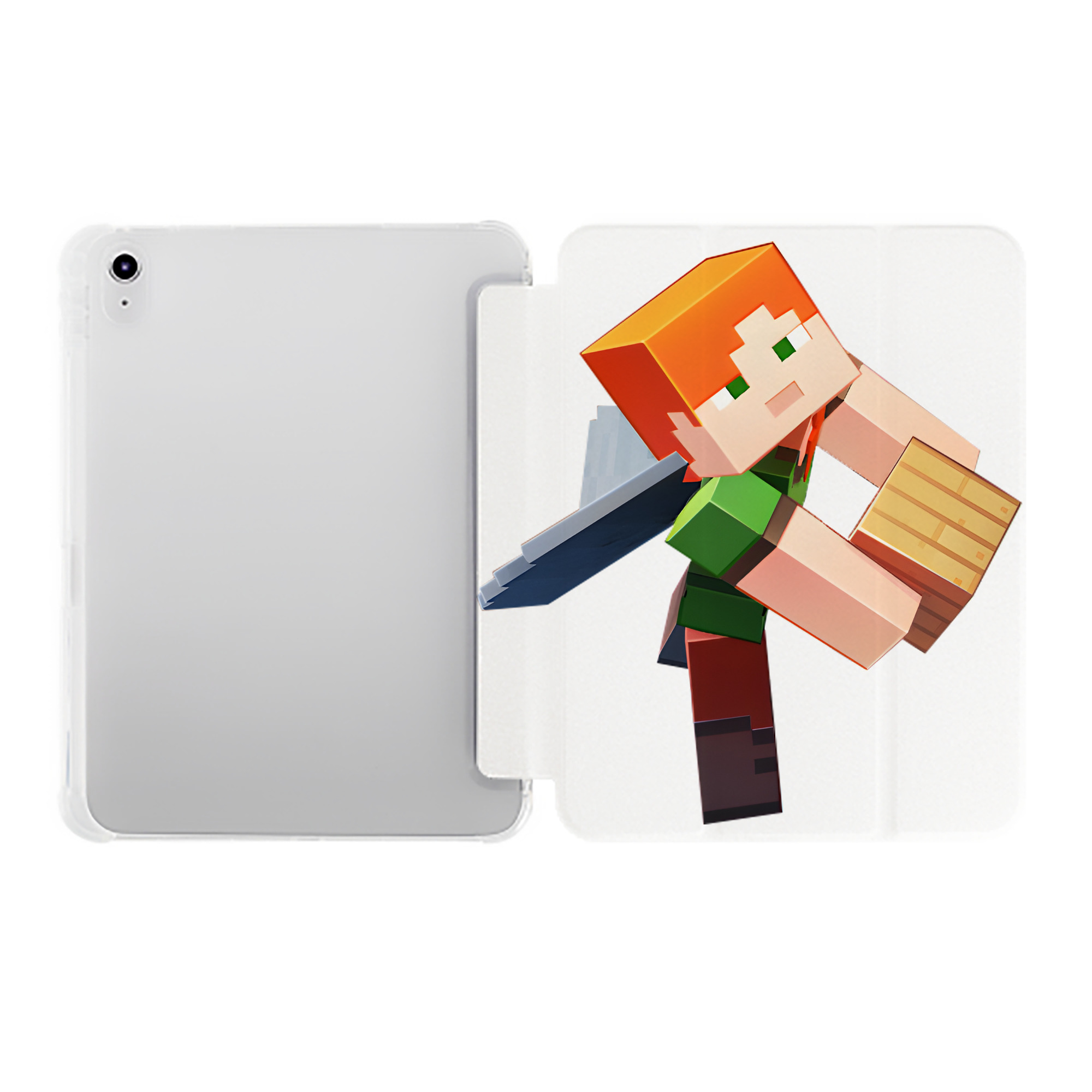 （画像用） マインクラフト ブロックの世界 Minecraft MC Block world IPad ケース ペン収納付き 三つ折りスタンド PUレザー×シリコン 対応機種9.5/10.5/10.9インチ